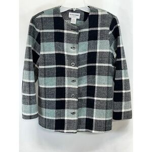 Vintage Alfred Dunner Petite Womens Black Gray Plaid Button Up‎ Blazer  8P